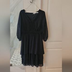 JessaKae L Black Tiered Dress, Swiss Dot. Fully Lined.